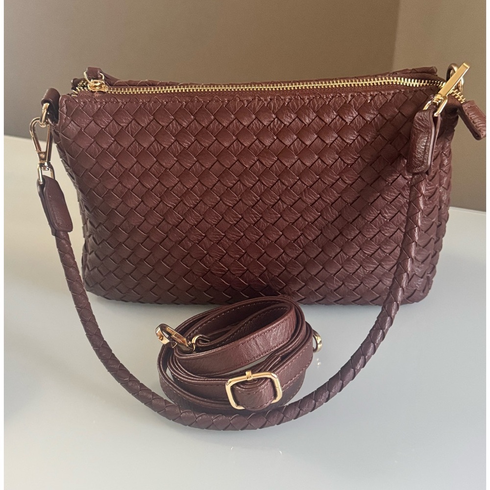 Woven Crossbody Bag in Dark Brown